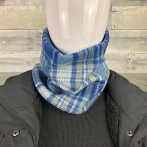 blue gray stripe plaid tartan neck gaiter neck warmer fleece Scarf Tube Earmuff